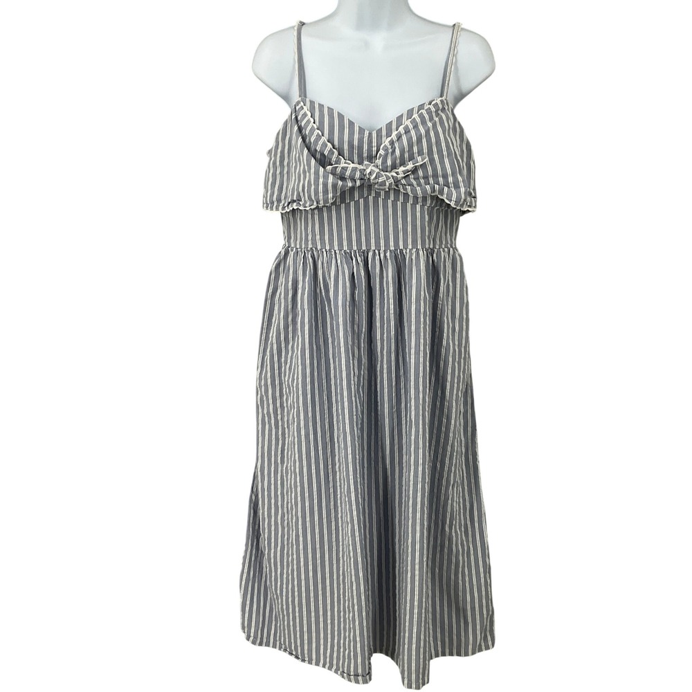 Old Navy Midi Dress Womens L Blue Striped Cotton Blend Coastal Boho Sun Dress
